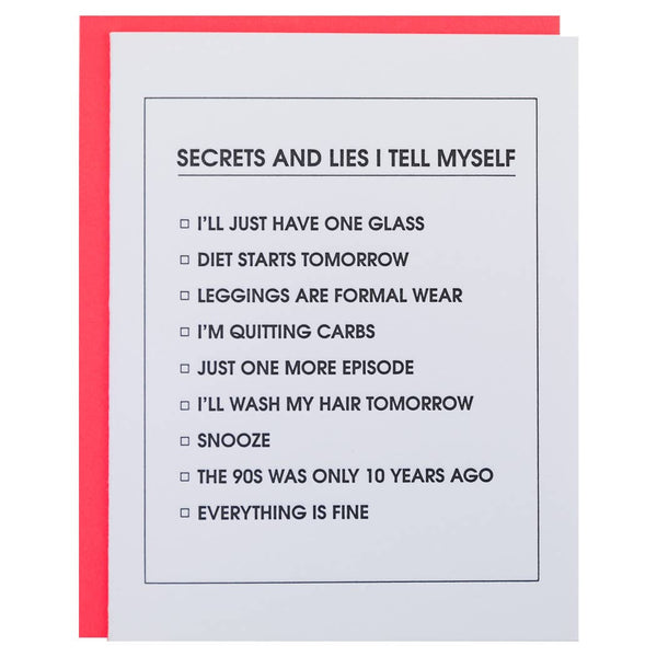 Secrets and Lies Checklist Letterpress Greeting Card - Bodega Nantucket