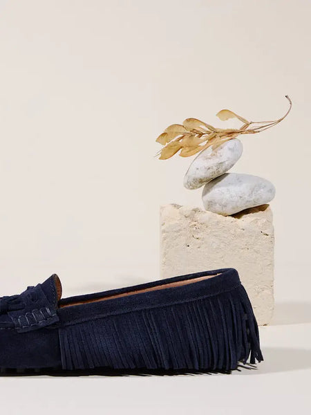 Toujours Beaded Moccasins Navy - Bodega Nantucket