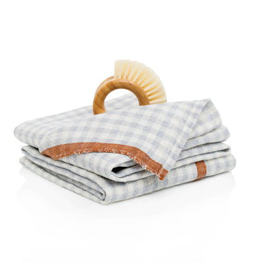 Two-Tone Gingham Blue/Cognac Tea Towels 20x30 - Set of 2 - Bodega Nantucket