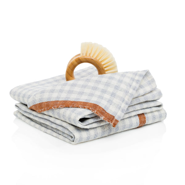Two-Tone Gingham Blue/Cognac Tea Towels 20x30 - Set of 2 - Bodega Nantucket