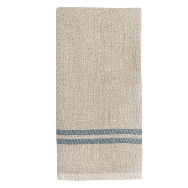 Vintage Linen Natural/Blue Towels 20x30 - Set of 2