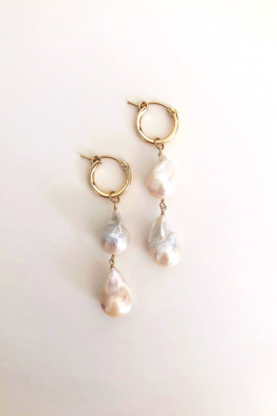 Lustre Double Baroque Mini Hoop Earrings - Bodega Nantucket