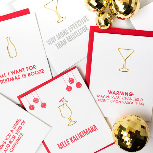 More Effective Than Mistletoe - Christmas Card with Martini Paper Clip, Letterpress Card - Bodega Nantucket