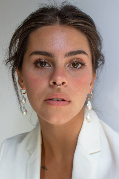Lustre Double Baroque Mini Hoop Earrings - Bodega Nantucket