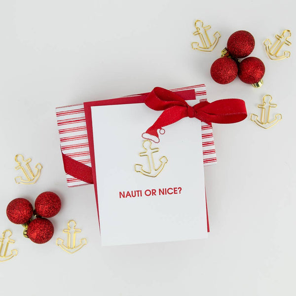 Nauti or Nice Holiday - Christmas Card with Anchor Paper Clip Letterpress Card - Bodega Nantucket