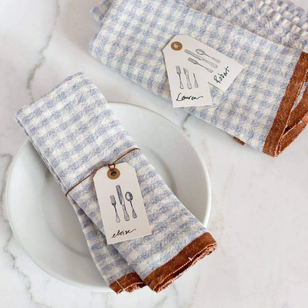 Two-Tone Gingham Kitchen Towels Blue & Cognac, Set of 2