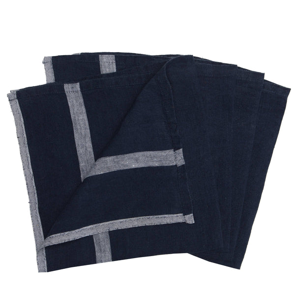 Laundered Linen Indigo/White Napkins 20x20 - Set of 4