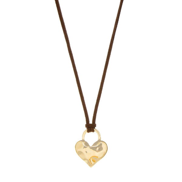 Textured Puffy Heart Suede Adjustable Necklace - Bodega Nantucket