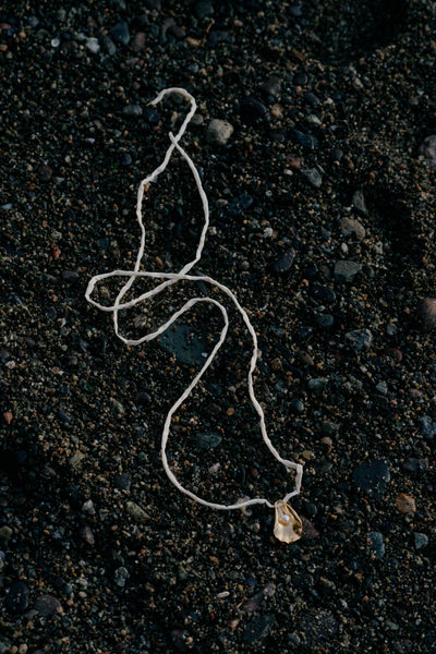 Oyster Shell Necklace on Raw Silk