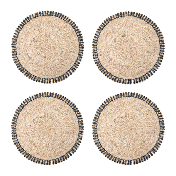 Loopy Abaca Natural & Navy 15" Round - Set of 4
