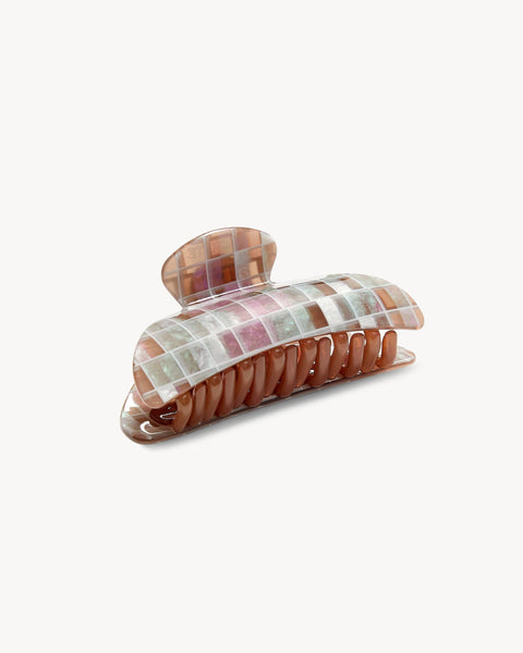Midi Heirloom Claw in Brown Shell Checker