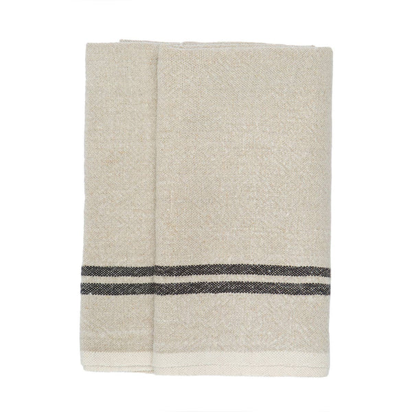 Vintage Linen Natural/Black Towels 20x30 - Set of 2 - Bodega Nantucket