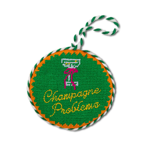 Needlepoint Ornament - Champagne Problems - Bodega Nantucket