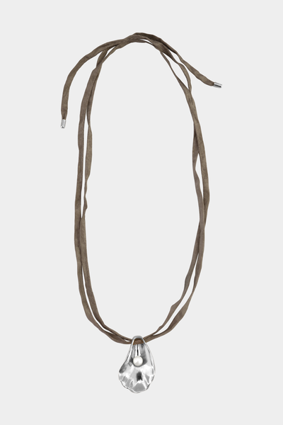 Oyster Shell Necklace on Raw Silk