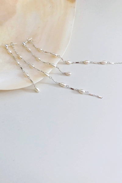 Dripping Freshwater Pearl 360 Earrings - White - Bodega Nantucket