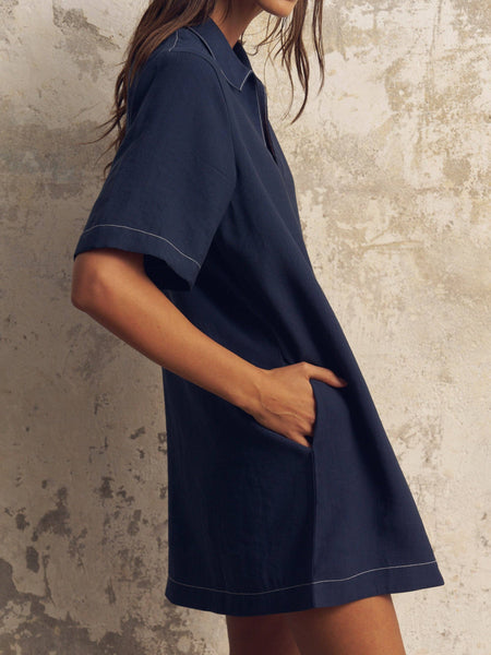 Mae Popover Mini Dress - Navy - Bodega Nantucket