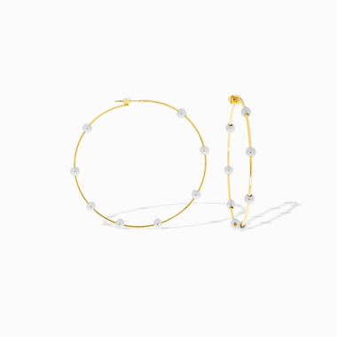 2" Gold Hoop with Silver Beaded Balls - Bodega Nantucket