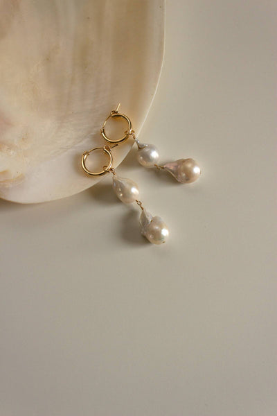 Lustre Double Baroque Mini Hoop Earrings - Bodega Nantucket