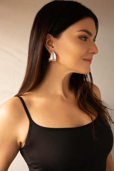 Silver Brushed Curved Post Hoop - Bodega Nantucket