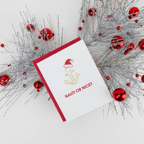 Nauti or Nice Holiday - Christmas Card with Anchor Paper Clip Letterpress Card - Bodega Nantucket