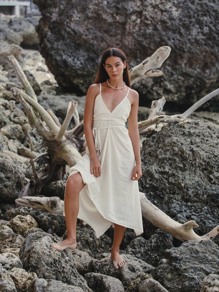 Sage Maxi Dress - Natural With Gold Stripes - Bodega Nantucket