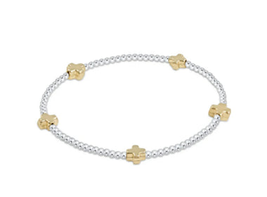 Small Signature Cross Mixed Metal 2mm Gold Bracelet - Bodega Nantucket
