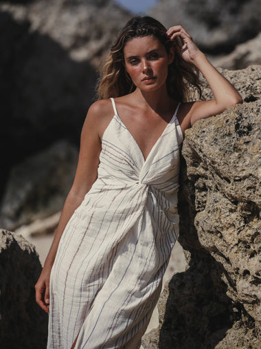 Celia Striped Dress - Natural With Stripes - Bodega Nantucket
