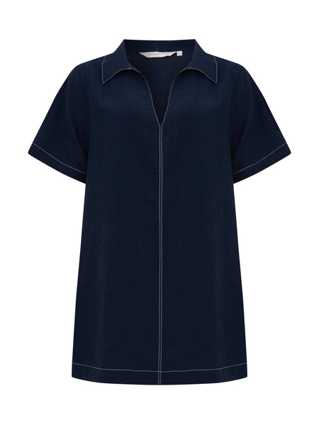 Mae Popover Mini Dress - Navy - Bodega Nantucket