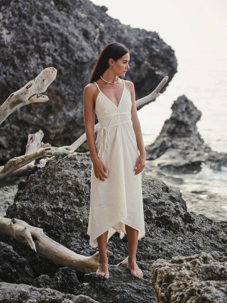 Sage Maxi Dress - Natural With Gold Stripes - Bodega Nantucket