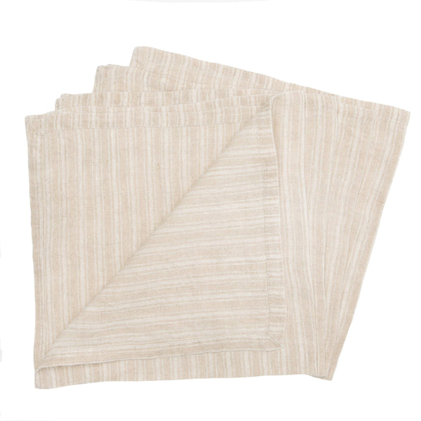 Boat Stripe Linen Natural & White Napkins 20x20 - Set of 4 - Bodega Nantucket