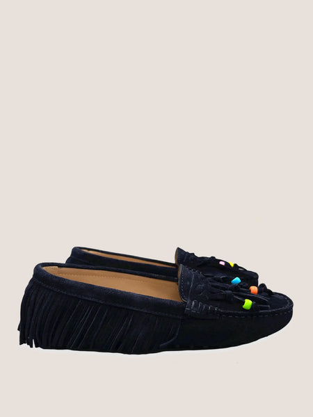 Toujours Beaded Moccasins Navy - Bodega Nantucket