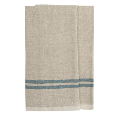 Vintage Linen Natural/Blue Towels 20x30 - Set of 2
