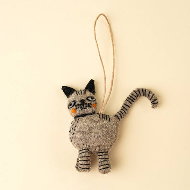 Curious Cat Felt Onament, Grey