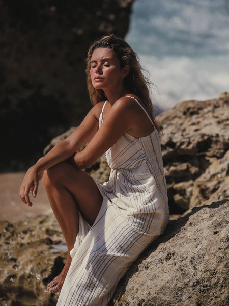 Celia Striped Dress - Natural With Stripes - Bodega Nantucket