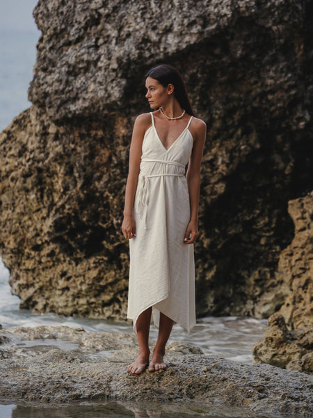Sage Maxi Dress - Natural With Gold Stripes - Bodega Nantucket