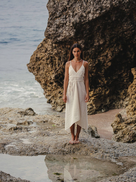 Sage Maxi Dress - Natural With Gold Stripes - Bodega Nantucket