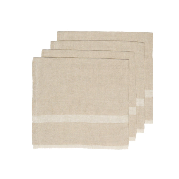 Laundered Linen Natural/White Napkins 20x20 - Set of 4