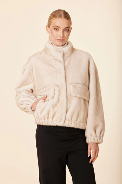 Faux Mink Bomber Beige - Bodega Nantucket