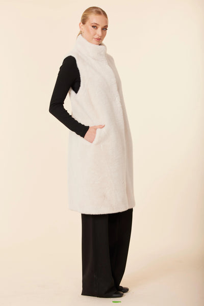 Creme Faux Fur Long Vest - Bodega Nantucket