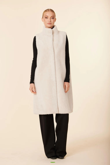 Creme Faux Fur Long Vest - Bodega Nantucket