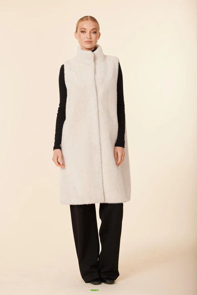Creme Faux Fur Long Vest - Bodega Nantucket