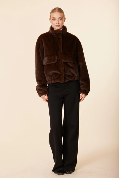 Faux Mink Bomber Chocolate - Bodega Nantucket