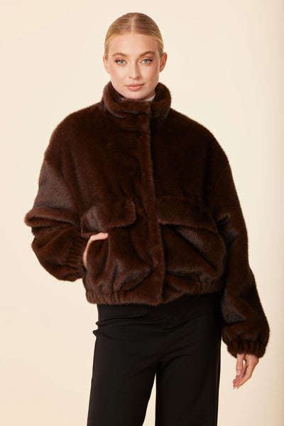 Faux Mink Bomber Chocolate - Bodega Nantucket