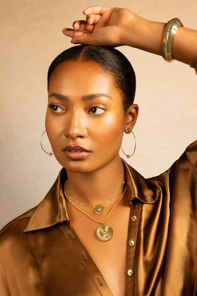 Thin post hoop with flower rondelles - Bodega Nantucket