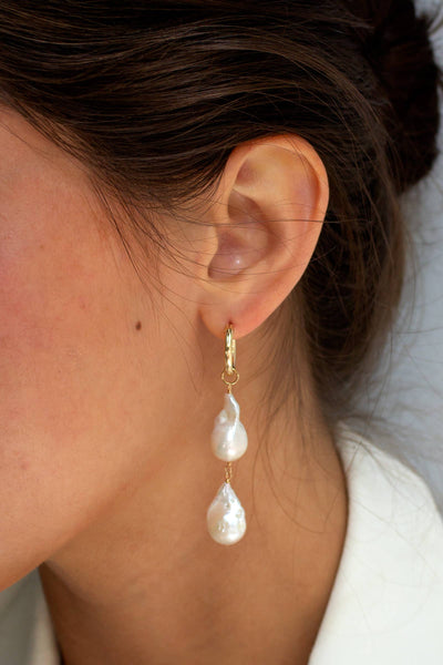 Lustre Double Baroque Mini Hoop Earrings - Bodega Nantucket