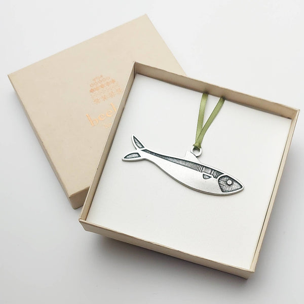 Artist Made Sardine Pewter Holiday Ornament - Made in USA - Bodega Nantucket