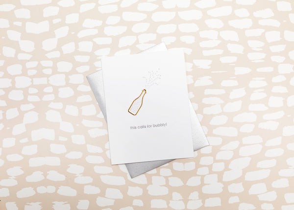 This Calls for Bubbly Paper Clip Letterpress Greeting Card - Bodega Nantucket
