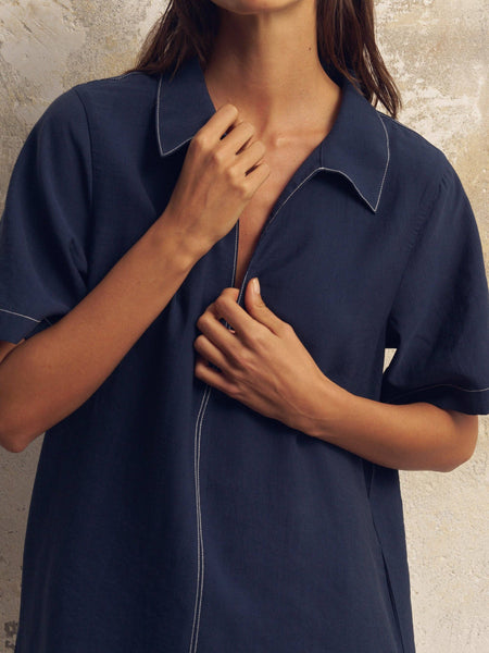 Mae Popover Mini Dress - Navy - Bodega Nantucket