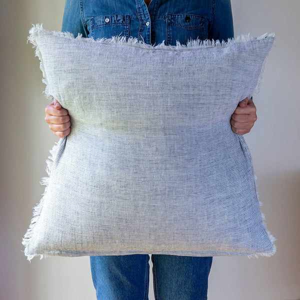 24x24 Lina Linen Pillow Navy Stripe - Bodega Nantucket