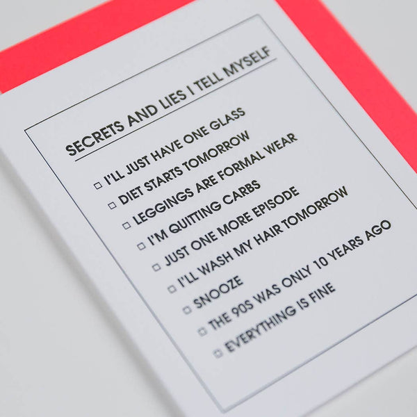 Secrets and Lies Checklist Letterpress Greeting Card - Bodega Nantucket